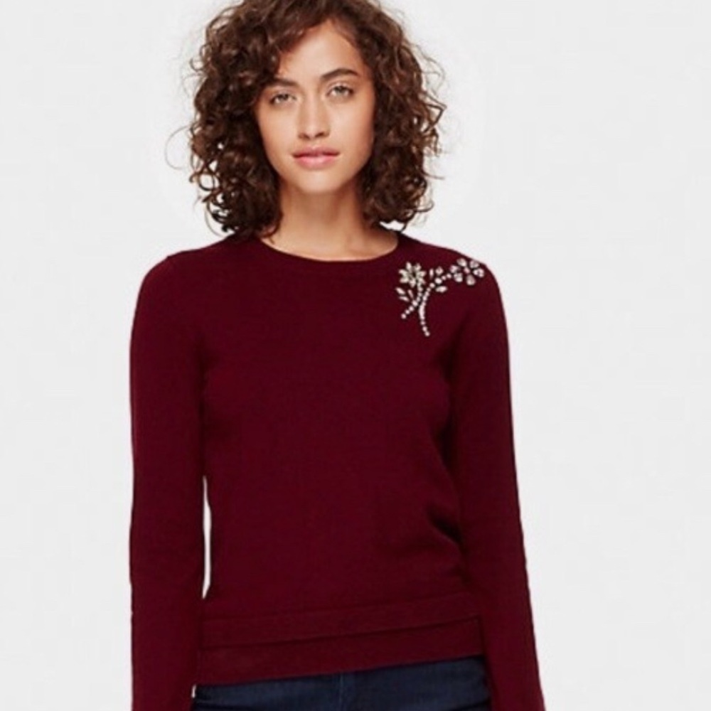 Kate Spade Burgundy Yellow Flower Gemmed Sweater. Size-Medium Soft Classic